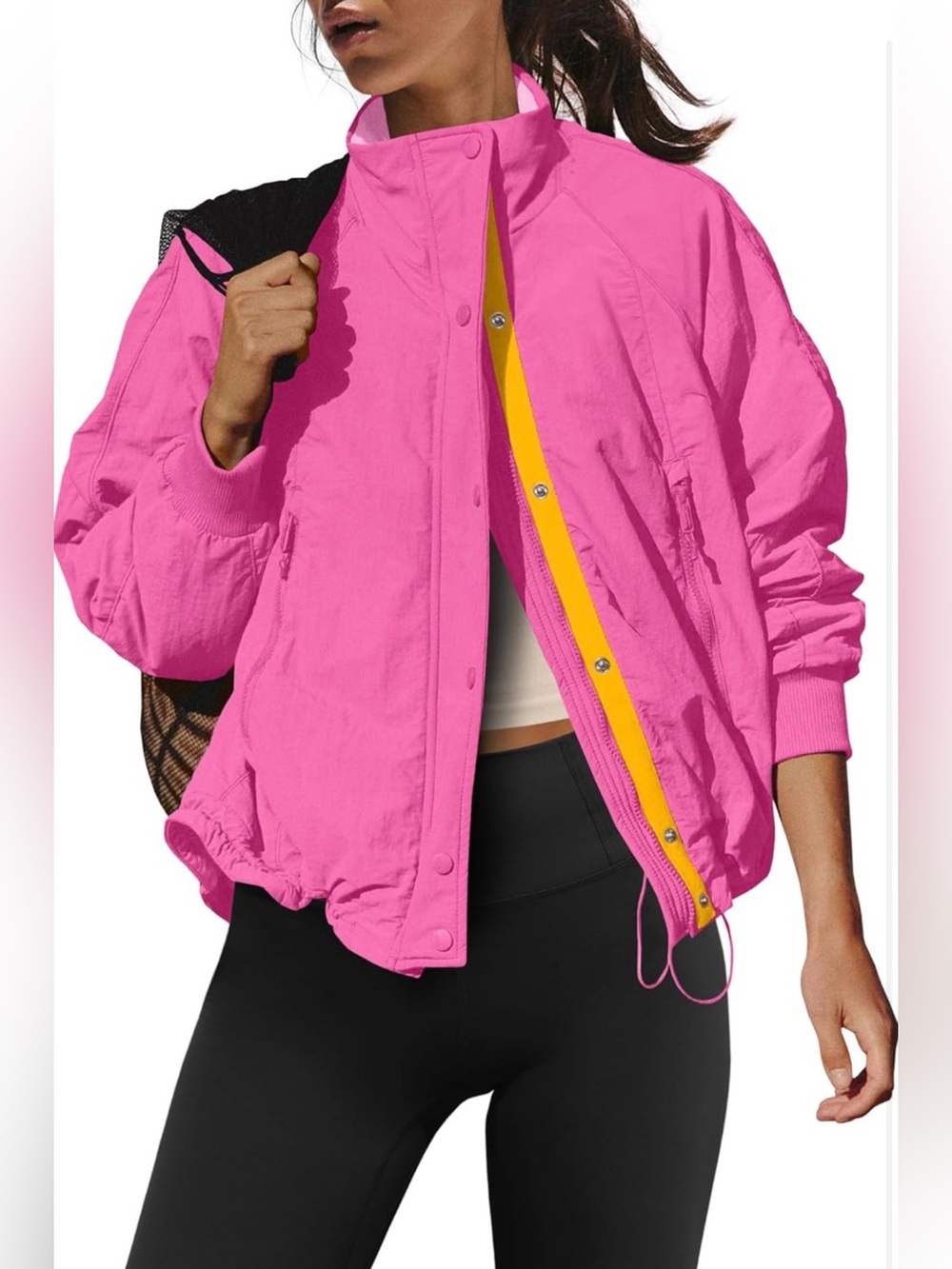 NWT Pink Fleece Funnel Neck Oversized Windbreaker Jacket Medium Athleisure